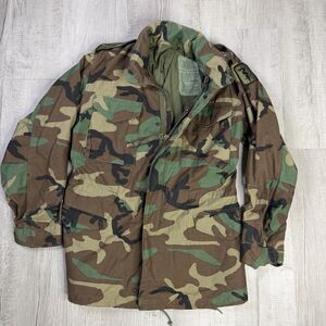 Vintage Military M65 Field Coat Jacket Small Short Cold Weather Woodland Camo